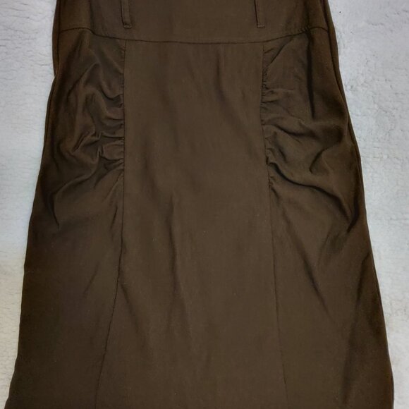 Brown Stretch Ruched Modern Career Rayon Pencil Skirt Medium - Picture 10 of 15
